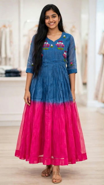 DUAL TONE FLORAL BOUTIQUE EMBROIDERY GOWN