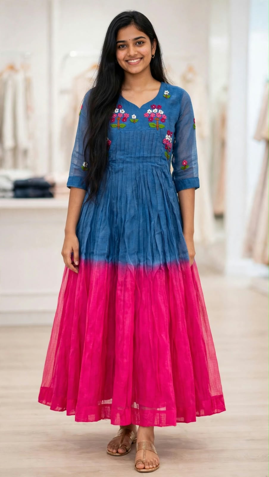 DUAL TONE FLORAL BOUTIQUE EMBROIDERY GOWN